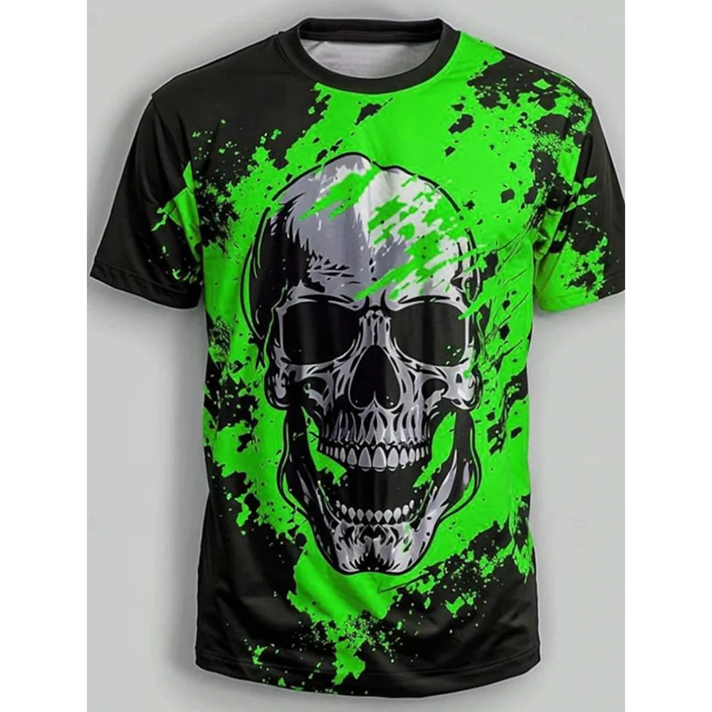 

Летняя модная тенденция с рисунком черепа Мужская футболка больших размеров с коротким рукавом Street Flame Skull Мужские топы с круглым вырезом Повседневная футболка