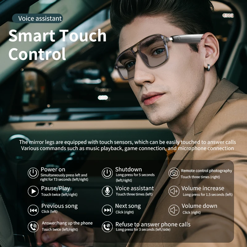 

GS10 Bluetooth умные очки AI интеллектуальный перевод солнцезащитные очки голосовое дистанционное управление очки водонепроницаемые очки