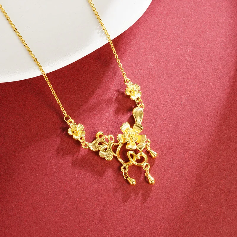 

Luxury 24K 9999 Pure Gold real gold Women's Flower Vine Tassel Necklace