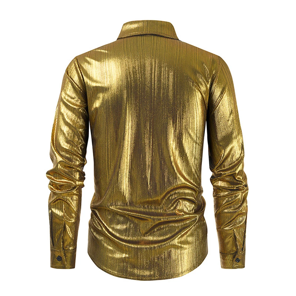 Man Clothes Shirt Club Daily Gold Fashion Glitter Shirt Long Sleeve Mens Dress Shirt Party Costume Stage Comfy Fashion