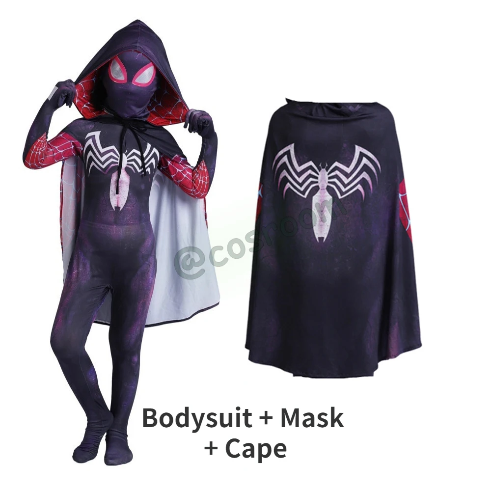 Spiderman Into The Spider Verse Costume for Kids Gwen Venom Cosplay Zentai Suit Superhero Bodysuit Carnival Party Costumes