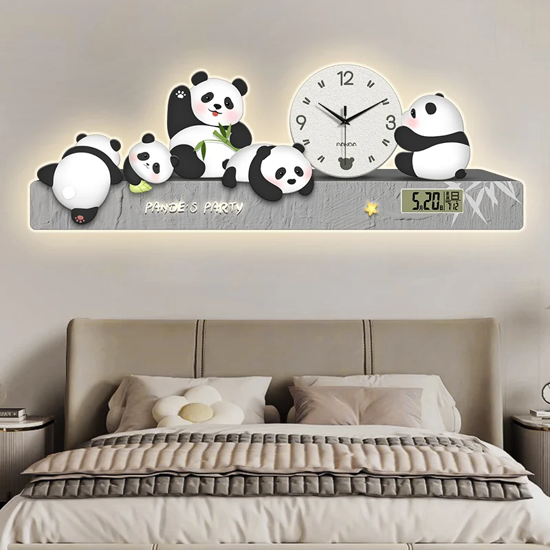 Panda Wall Clock Living Room Dining Room Decoration Painting 2025 Electronic Clock Temperature Clock