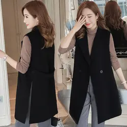 Fashion Women's Mid-length Vest Cardigan Blazer Sleeveless Jacket Korean Jacket Cheap Wholesale Free Shipping Office Women New