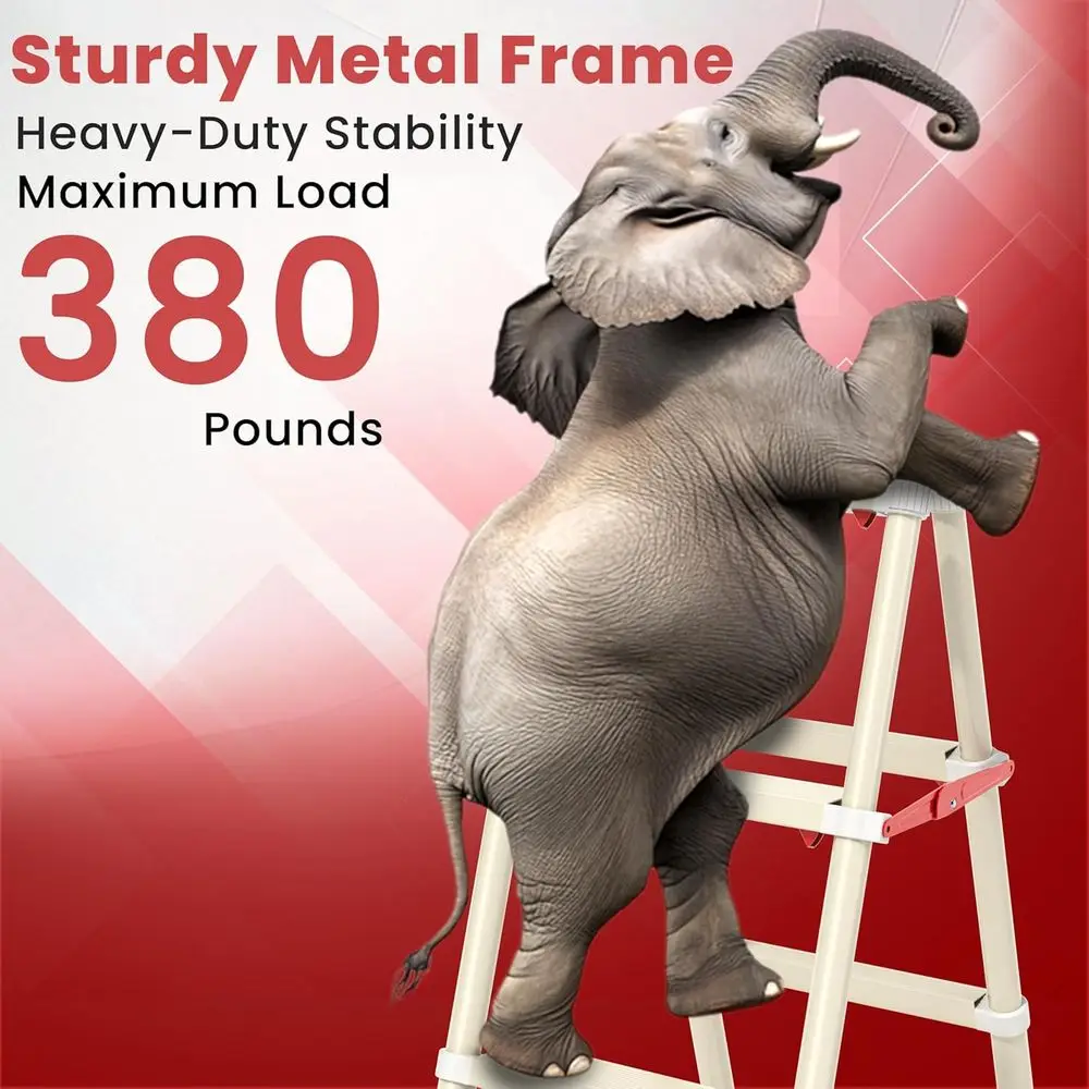 5段はしご、安全ロック付き4.4フィート折りたたみステップスツール、幅広滑り止めペダルと格納式ハンドグリップ、家庭用ヘビーデューティー380ポンド