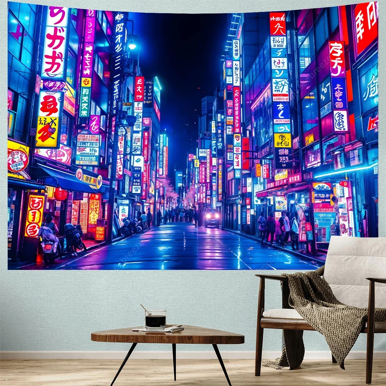 TOKYO Street UV Reactive Tapestry Japan Urban Night View Tapestry Wall Hanging Hippie Bedroom Aesthetic Living Room Home Decor