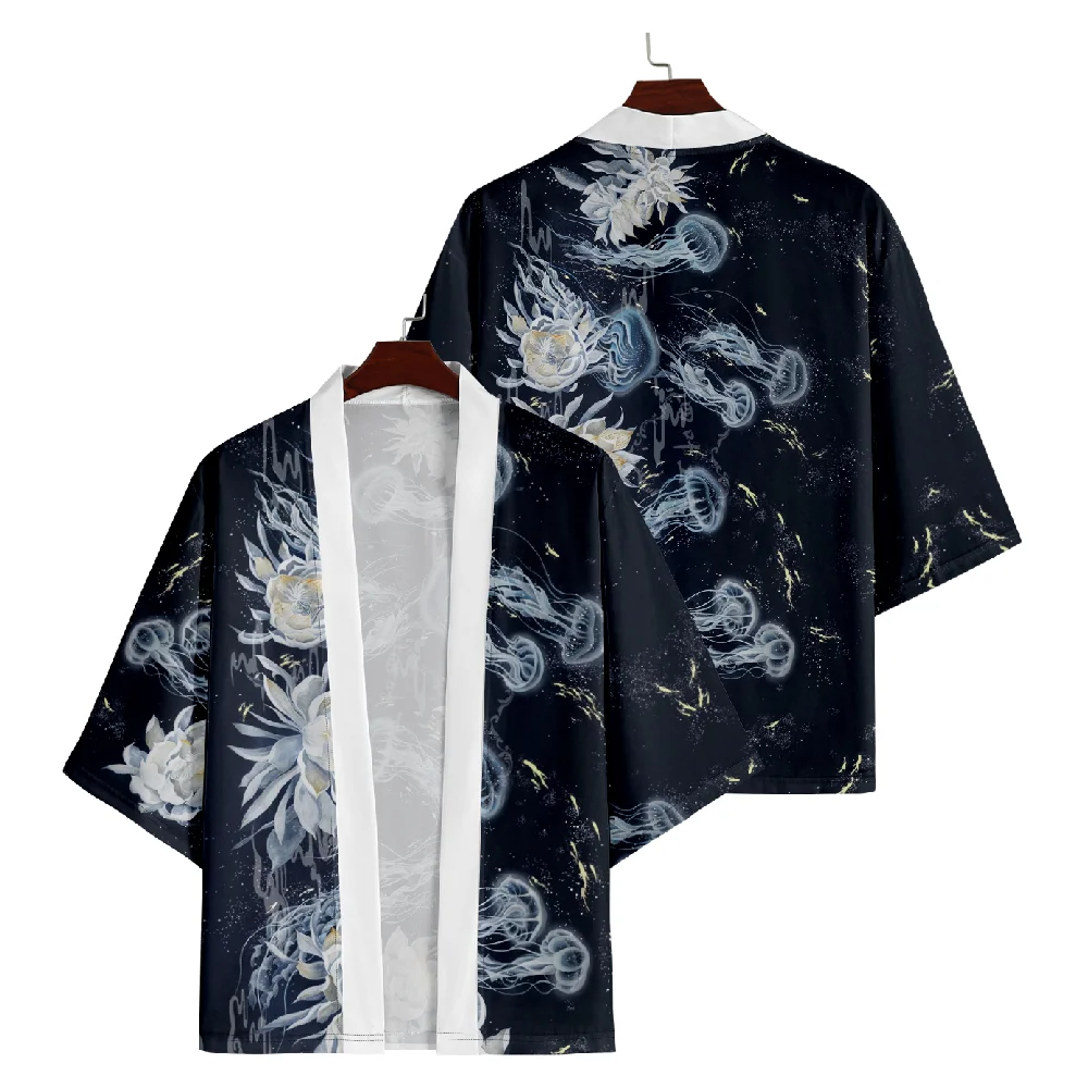 Mode Casual Bloem Jellyfish Print Haori Zomer Strand Kimono Vrouwen Mannen Japanse Streetwear Cardigan Yukata Streetwear Shirts