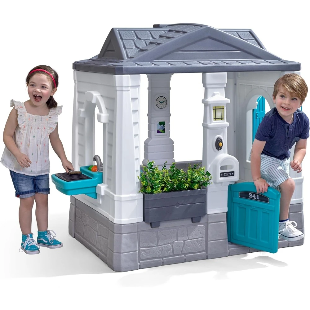 Neat & Tidy Cottage Kids Playhouse, Indoor/Outdoor Playset, Interactive Play with Sounds, Made of Durable Plastic, for Tod