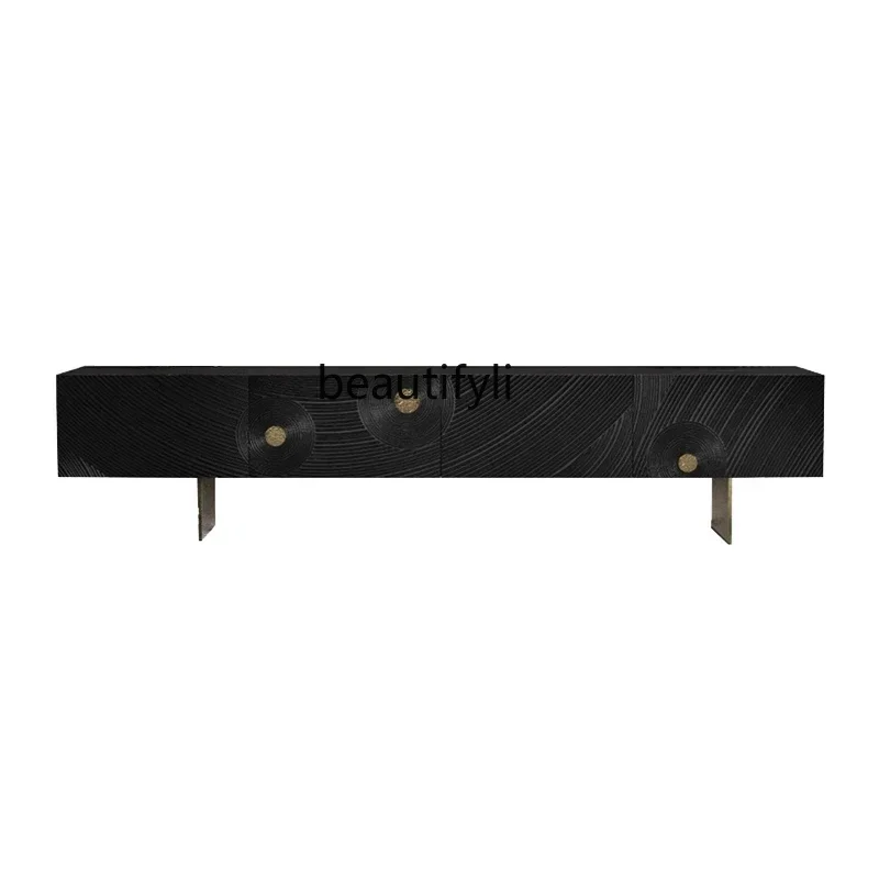 

xzRetro style industrial style light luxury, solid wood, carved TV, storage side cabinet