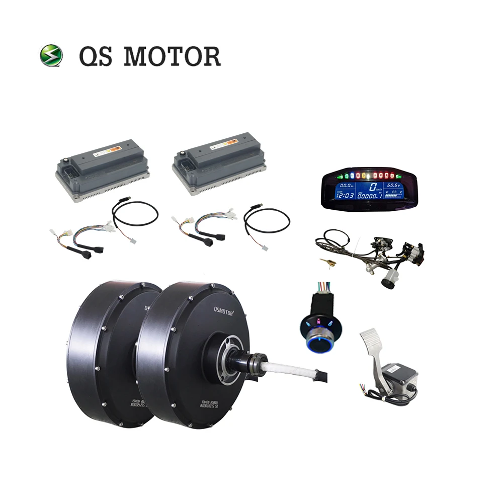 QS MOTOR QS273 12*5.0inch 5000W V4 72V 90kph 2wd Single Shaft Hub Motor With EM200-2 Controller Kits For Electric ATV Car