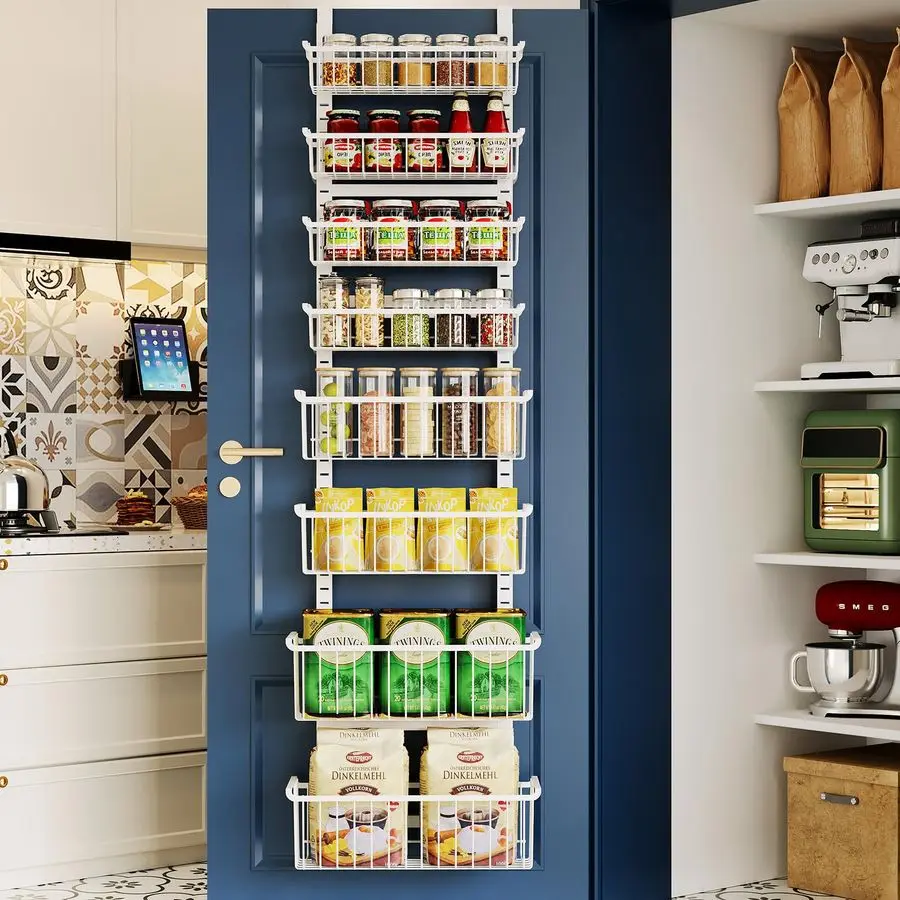 

The Door Pantry Organizer, 8Tier Over The Door Organizer with Adjustable Baskets, Metal Hanging Spice Rack for Pantry Organizers