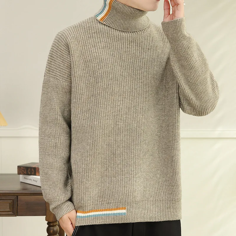 

Men's Autumn Winter Turtleneck Screw Thread Contrasting Paisley Long Sleeve Sweater Pullover Undershirt Fashion Casual Tops