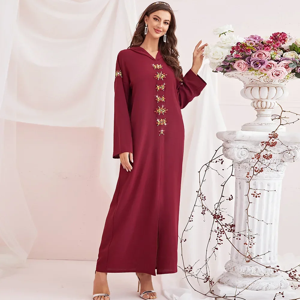 Ramadan Eid diamants à capuche Abaya dubaï caftan turquie Robe musulmane pour femmes Robe Femme musulmane Islam Jalabiya robes Caftan