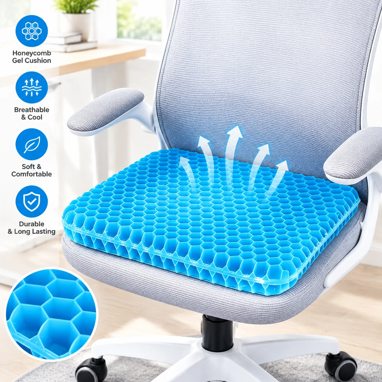 Office Chair Cushion - Honeycomb Gel Seat Cushion Cooling Breathable