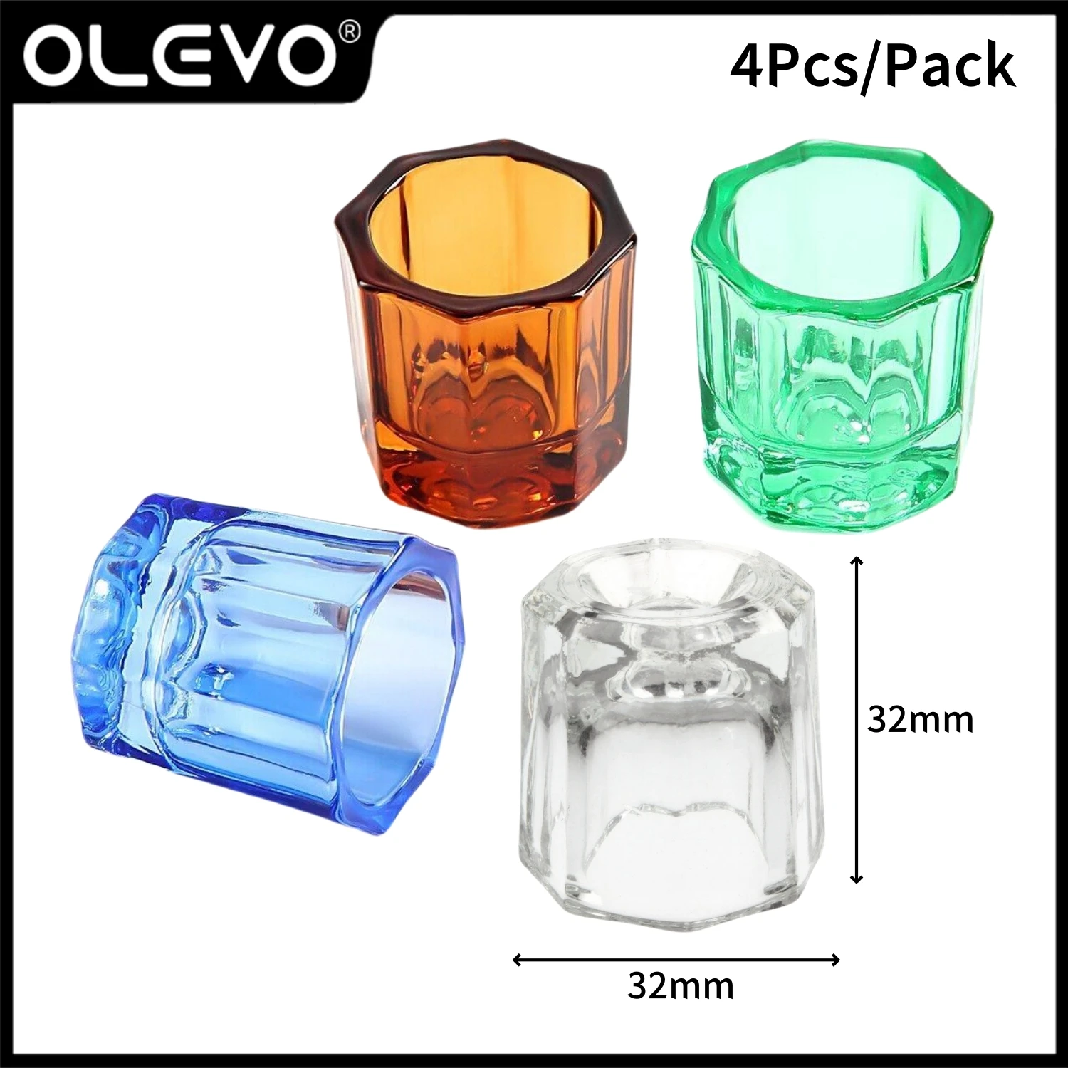 

4Pcs/Pack Crystal Glass Dappen Dish Dental Mixing Bowls Liquid Nail Art Cup Octagonal Glassware Dentist Lab Tools