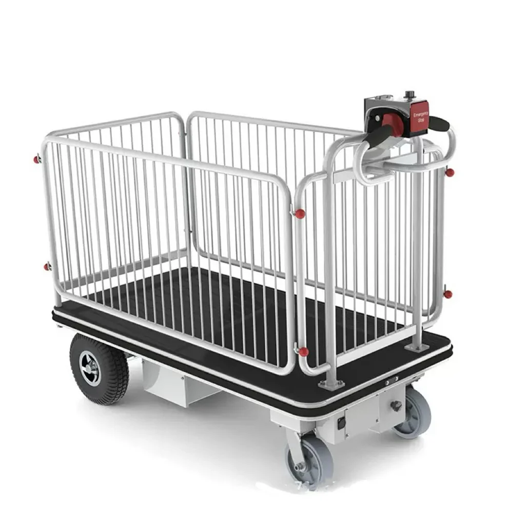 Steel Platform Foldable High Capacity Electric Loading Cart Four-Wheel Hand Truck Trolley for Industrial Construction Warehouse