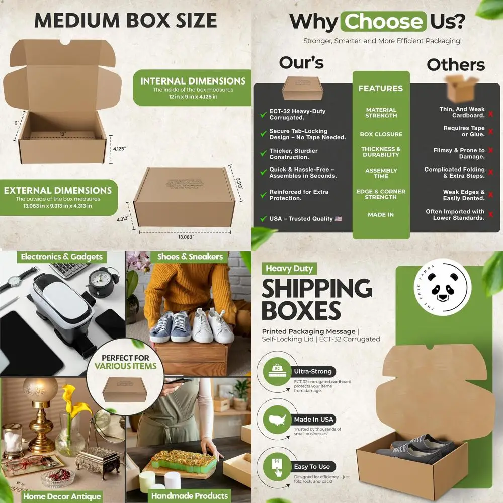 

Medium 12x9x4.125 Heavy-Duty Cardboard Shoe Boxes, 50-Pack with Self-Locking Lid for Storage and Shipping