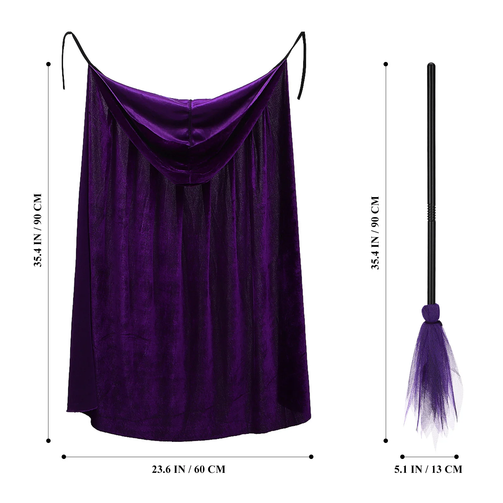 

1 комплект, фиолетовый плащ ведьмы, метла, костюм на Хэллоуин, вечерние декоративные реквизиты, принадлежности для косплея, плащ на Хэллоуин, метла ведьм