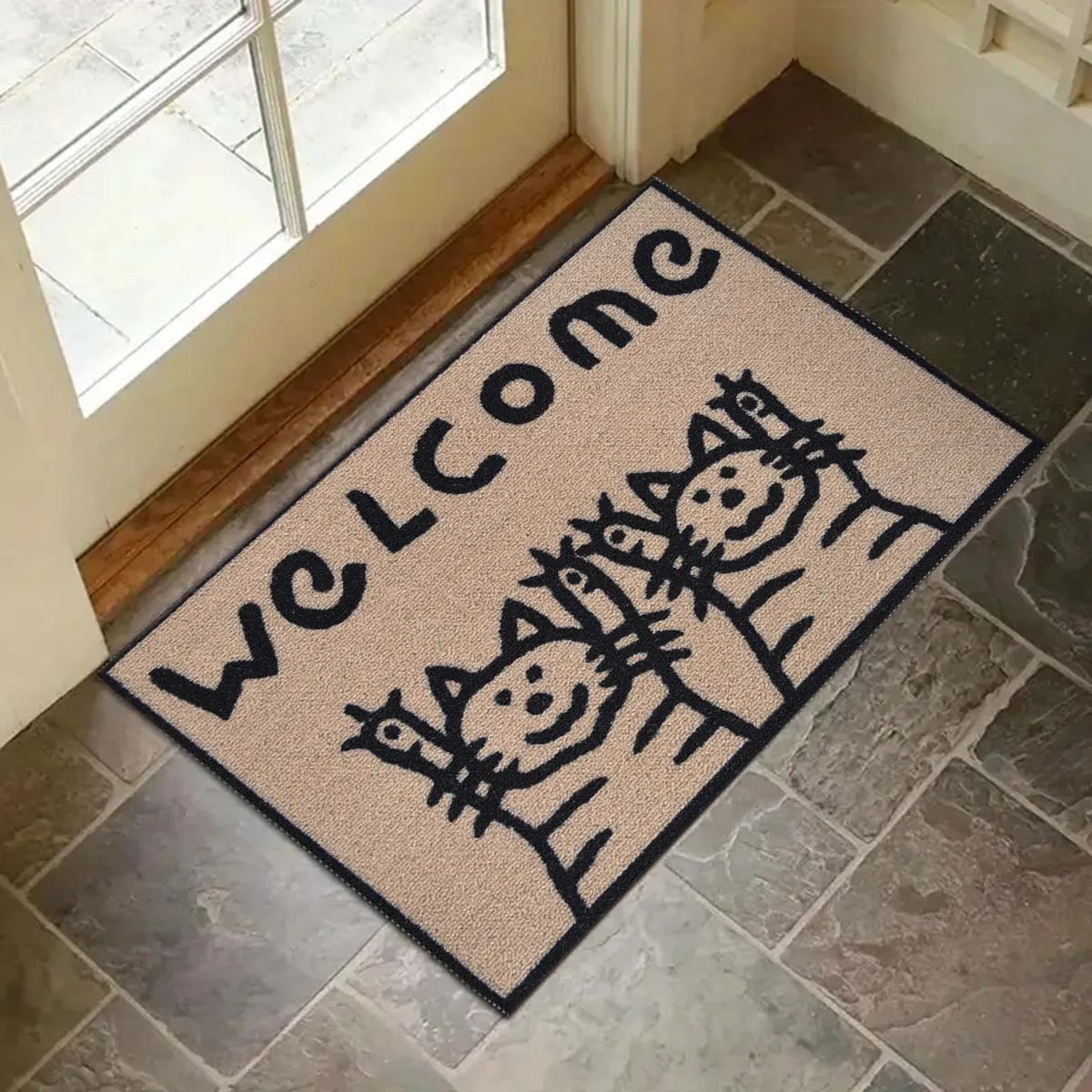 Cat Design Crystal Velvet Non-Slip Doormat | Multi-Purpose for Entryway, Kitchen, Bathroom & Balcony
