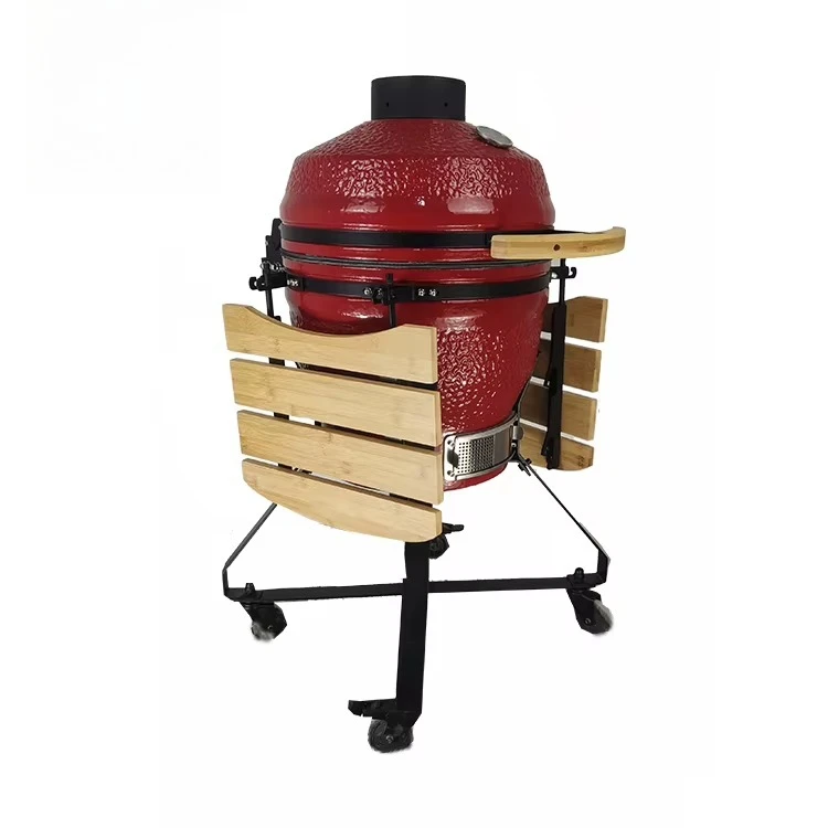 18inch  Dark Red Stone Pattern Kamado Grill Porcelain Enameled Charcoal Smoker Function Home Outdoor BBQ