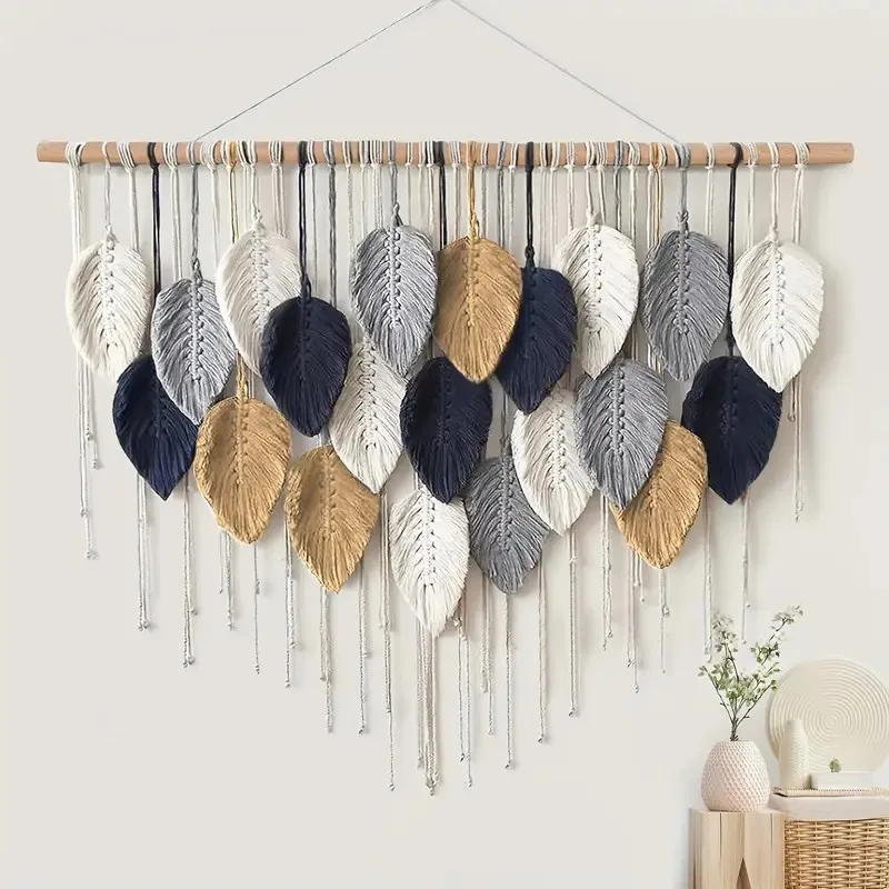 

Boho Home Decoration, Macrame Tapestry Macrame Leaf Feather Wall Hanging Decor for Living Room Bedroom, Boho Wall Art Home Decor