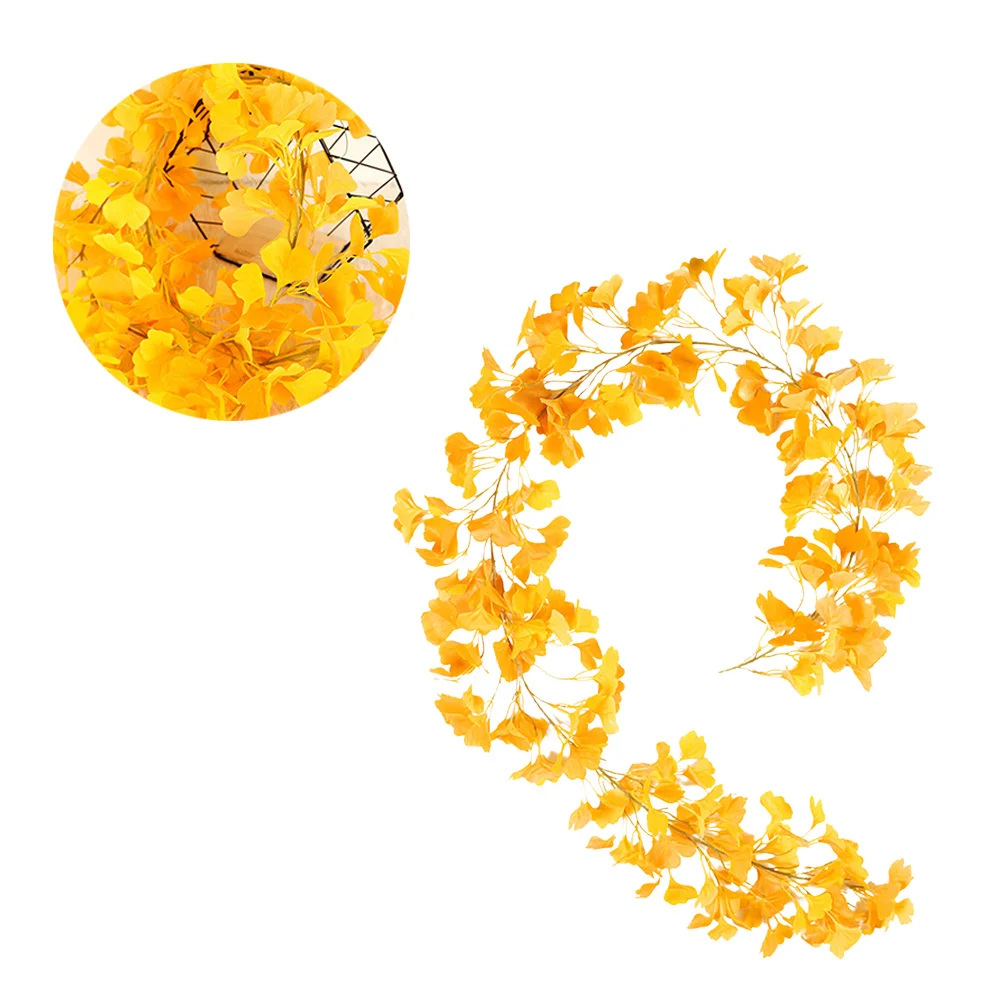 

2M Artificial Ginkgo Leaf Vine Hanging Plant Simulation Rattan Decor For Home Office Wall Table Shelf Background Party