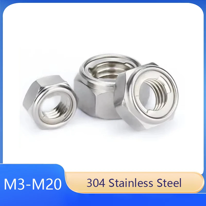 

304 Stainless Steel Fine Thread Metal Self-Locking Nut Pitch Hexagon Self-locking Nut M3 M4 M5 M6 M8 M10-M20
