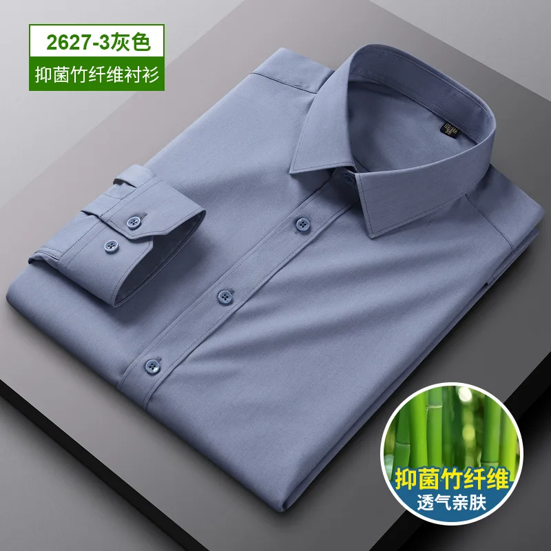 5XL men\'s shirt Long sleeve bamboo fiber ice silk spring summer high quality business casual fashion free iron solid color