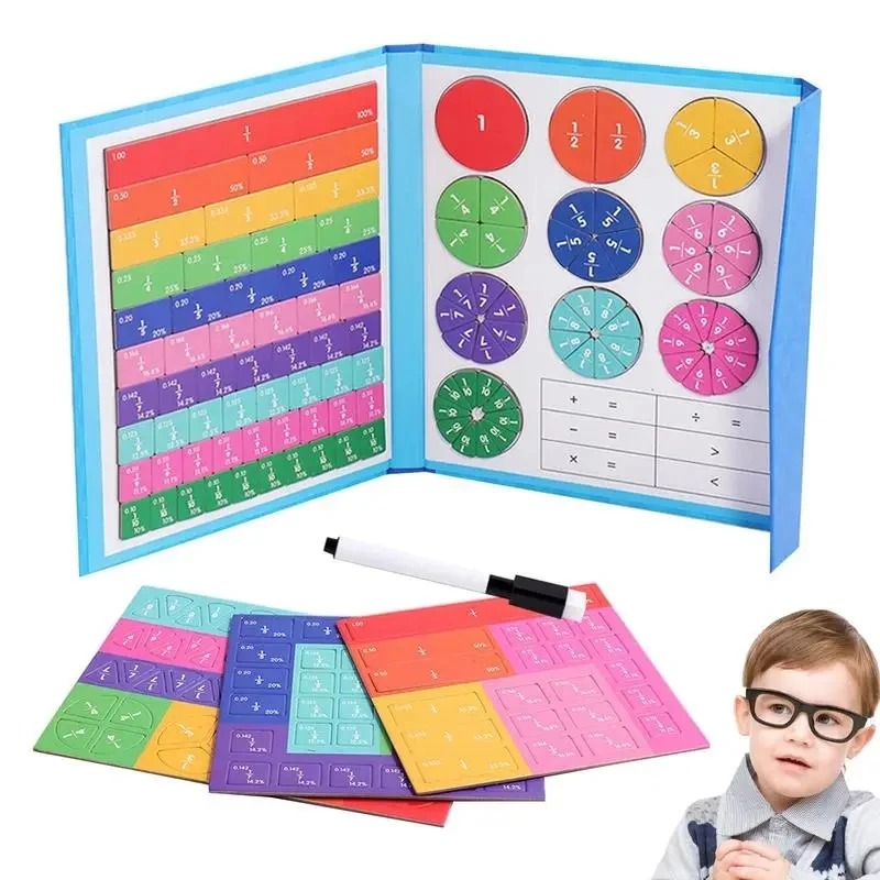 1Set Magnetic Fraction Learning Math Toy Montessori Arithmetic Teaching Aids Wooden Book Educational Toys For Children Christmas