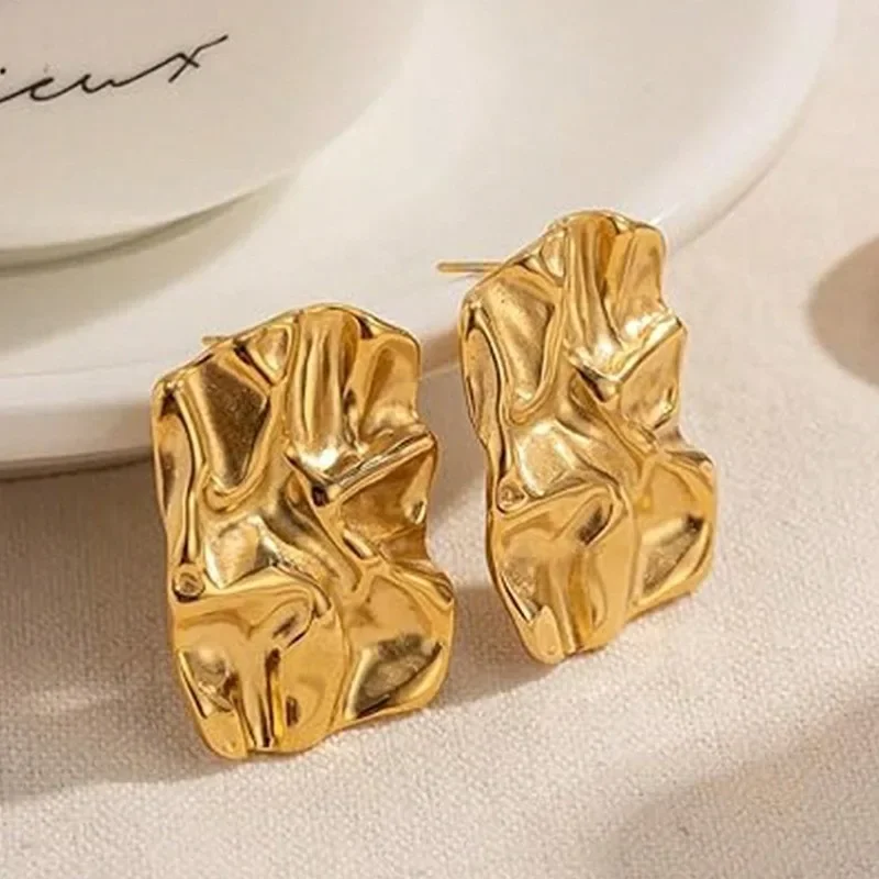 Design de personalidade geométrico quadrado irregular brincos para mulheres charme cor ouro aço inoxidável dobrar jóias acessório