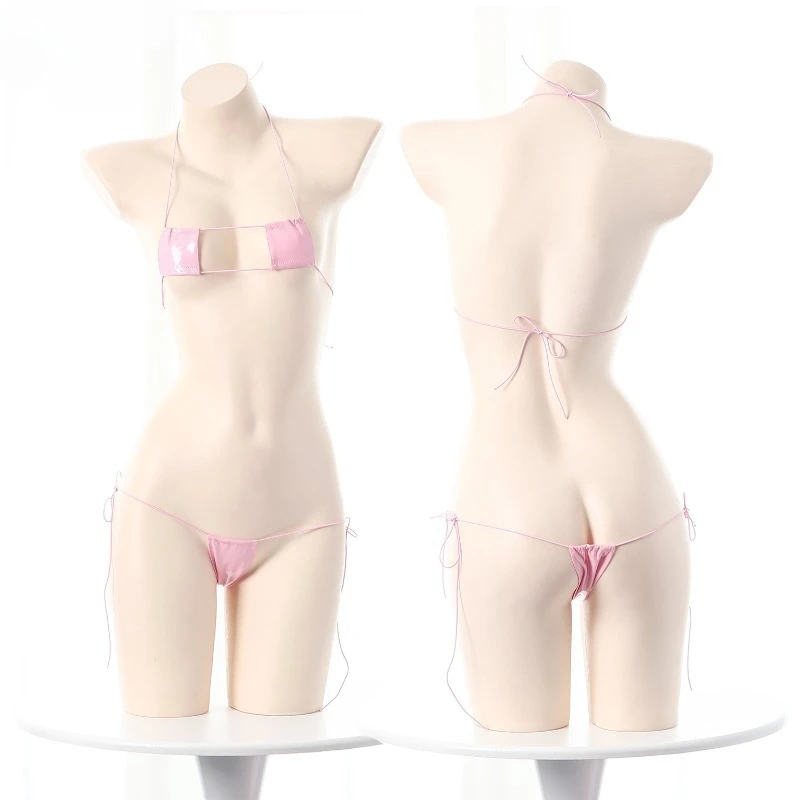

Japanese Sexy Lingerie Lolita Kawaii Pink White Leather Mini Bikini Adult Cosplay Erotic Costume Bra Women Underwear Set Uniform