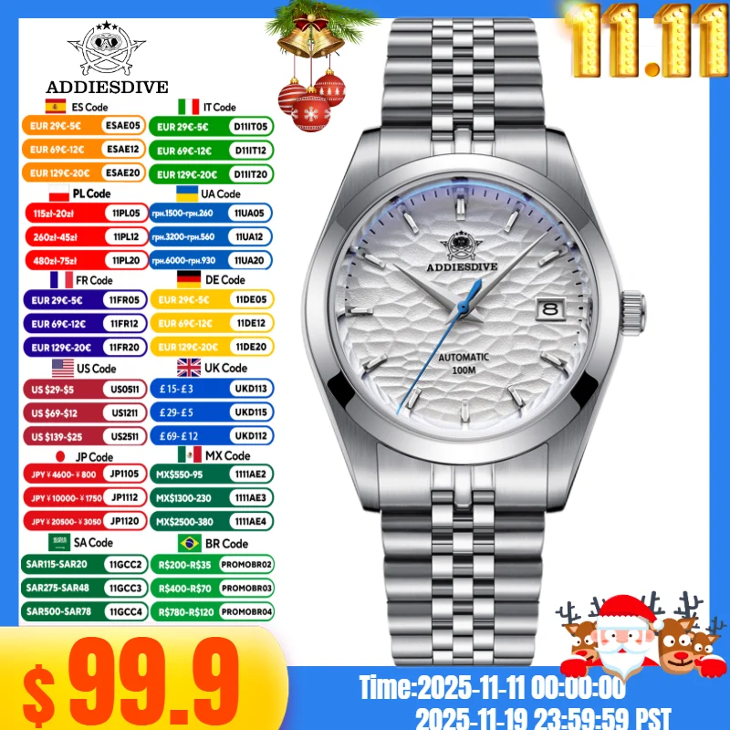 

Мужские часы ADDIESDIVE 39 мм Высокого Качества Сапфировые 10 бар водонепроницаемые простые мужские часы NH35 автоматические механические часы