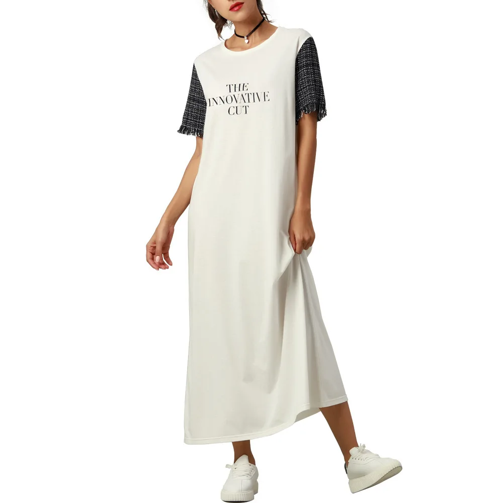 Robe décontractée ample à col rond pour femmes, manches courtes, jupe t-shirt longue à la mode