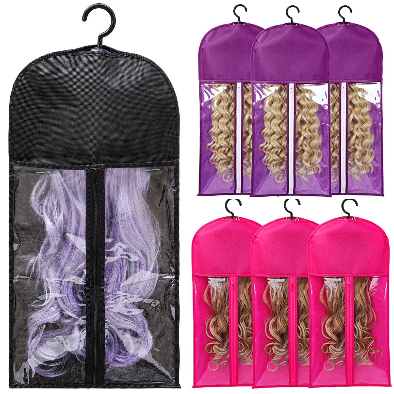 

Держатель для наращивания волос из 5 штук — сумки для хранения париков с вешалкой для нескольких париков, пыленепроницаемый, идеально подходит для наращивания волос и аксессуаров