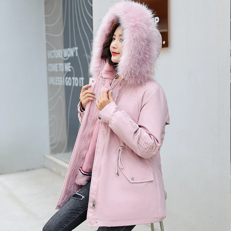 Women's 2024 Winter New Loose Warm Detachable Padded Cotton Coat Large Size 3xl Female Faux Wool Collar Thick Warm Parkas Jacket