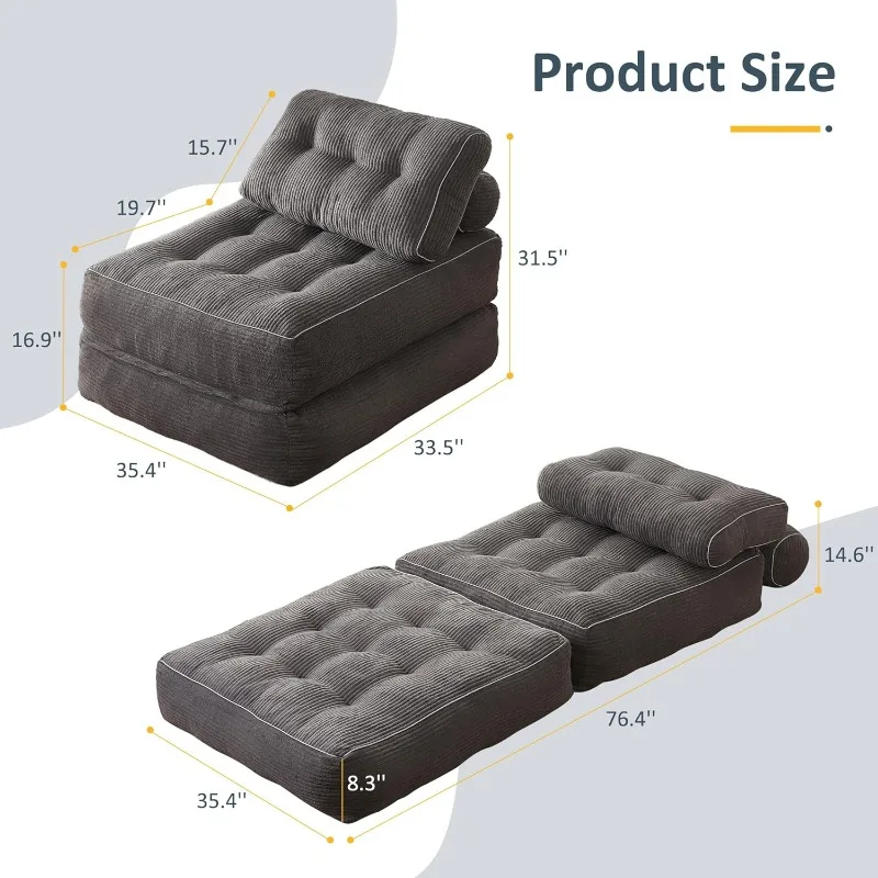 Chair Bed for Bedroom, Futon Sofa Bed, Floor Couch for Adults Chair Bed for Living Room, Lounge Sofa, Convertible Sofa Bed,