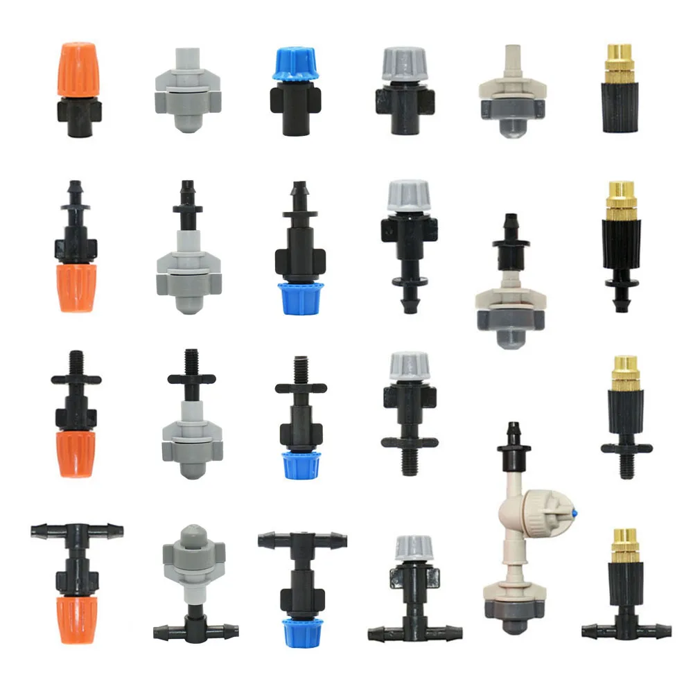 분무 노즐 드리퍼 급수 분무기, 분무 스프링클러, 정원 관개 시스템, 호스 티 바브 스레드 커넥터 포함, 1/4 인치