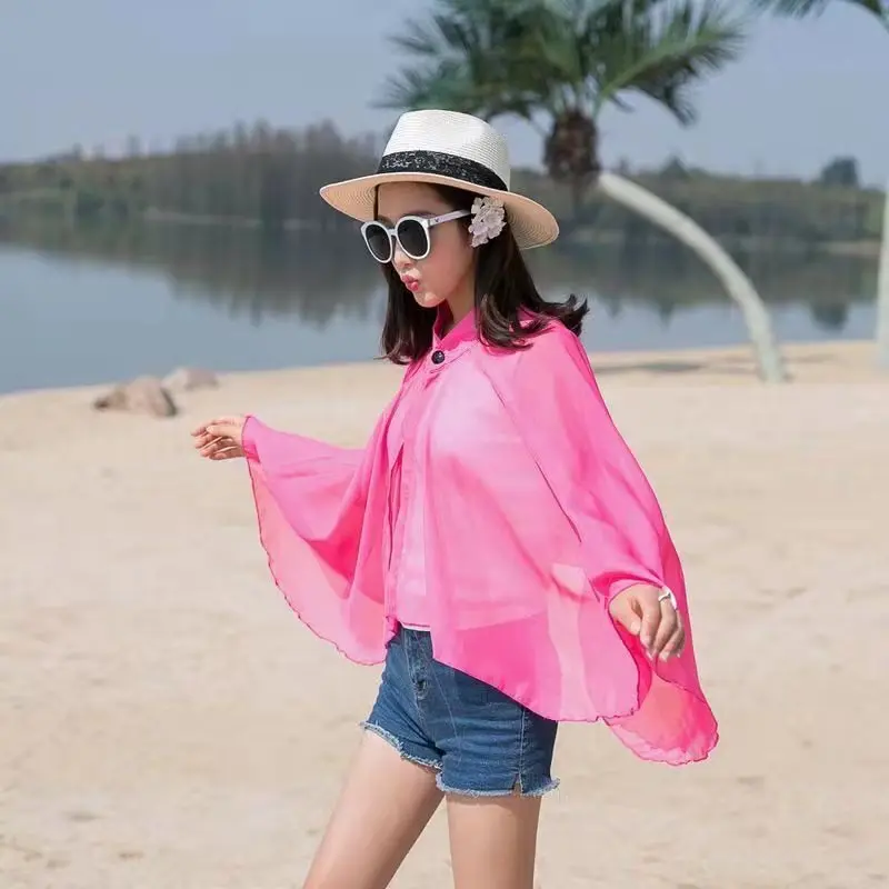 2022 Summer Women Cycling Driving Sleeve UV Proof Korean Chiffon Sunscreen Sunshade Lady Shawl Cloak Poncho Capes Purple