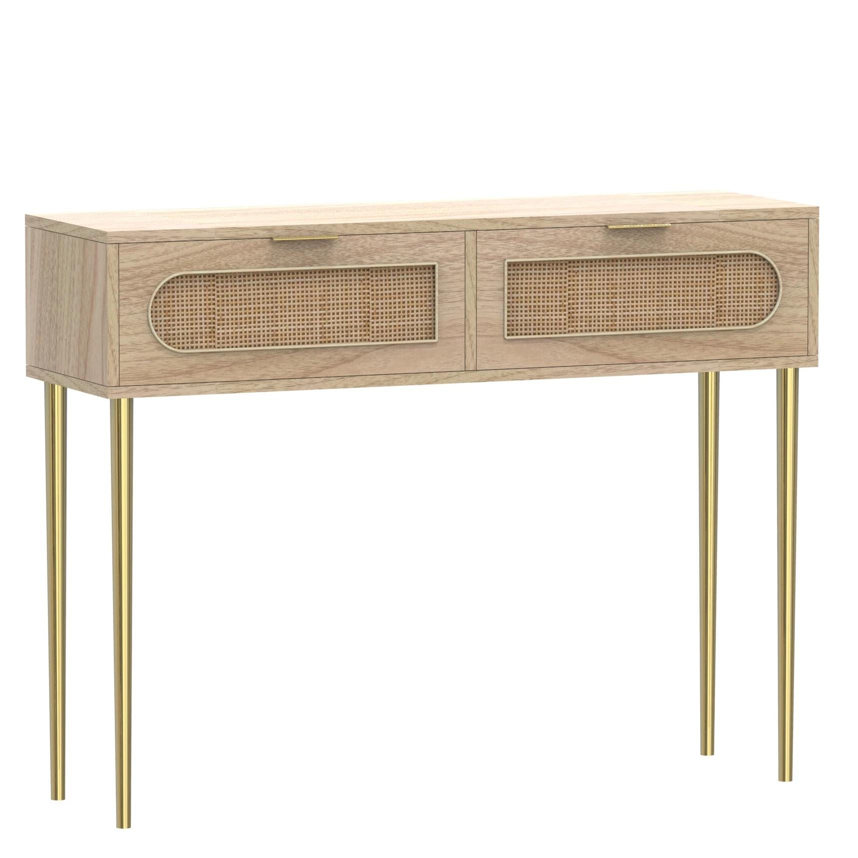 table-console-de-salon-moderne-en-bois-naturel-fait-main-avec-tiroirs-pieds-et-poignees-en-metal-dore