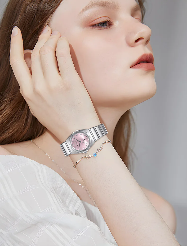 New Constellation Watch for WomenLuxurious Sunburst Diamond Dial Stainless Steel Strap, Quartz WatchExquisite Ladies' Wristwatch