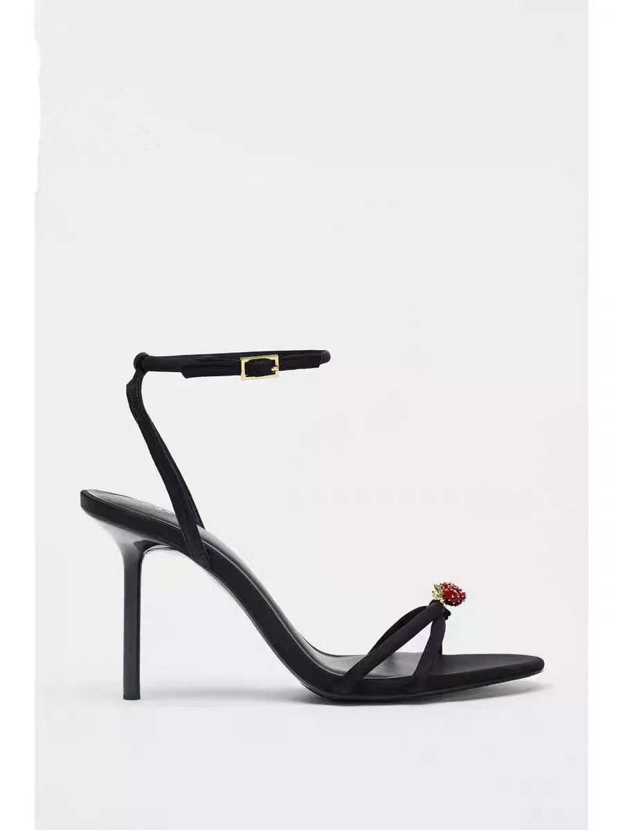 

ZAKQ2025 Женские модные сандалии на тонком высоком каблуке со средним полым крестом, Новое поступление лета, Новое поступление Fairy Sle Slip-On oes