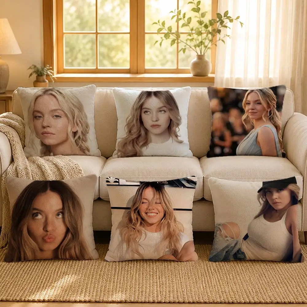 Actress Sydney Sweeney Trend Cushion Cover Personalized Short Plush Soft Bedroom Sofa Home Decor Gift
