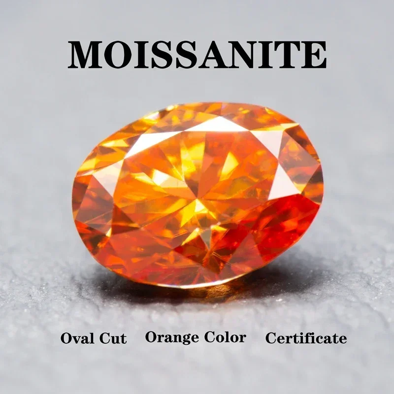 

Wholesale Moissanite Stone Extremely Shiny Quality Oval Cut Orange Color DIY Charms Ring Necklace Earrings Main Materials With