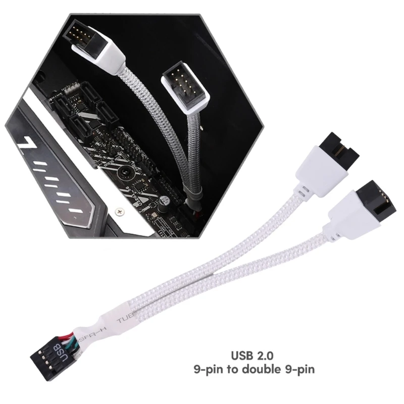 Mainboard USB 2.0 9Pin to 2x 9 Pin Shielded Cable Eliminates and Enhances Data Transmission H8WD