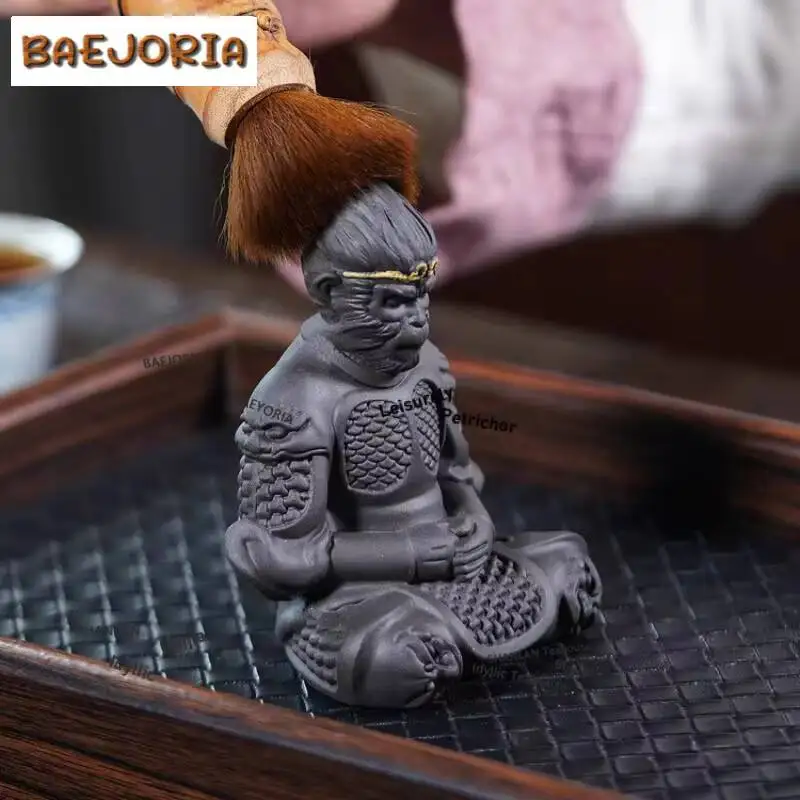 Yixing Purple Clay Black Wukong Tea Pet Zen Exquisite Miniatures Tea Figurine Play Toys Tea Statue Ornaments Craftsmanship