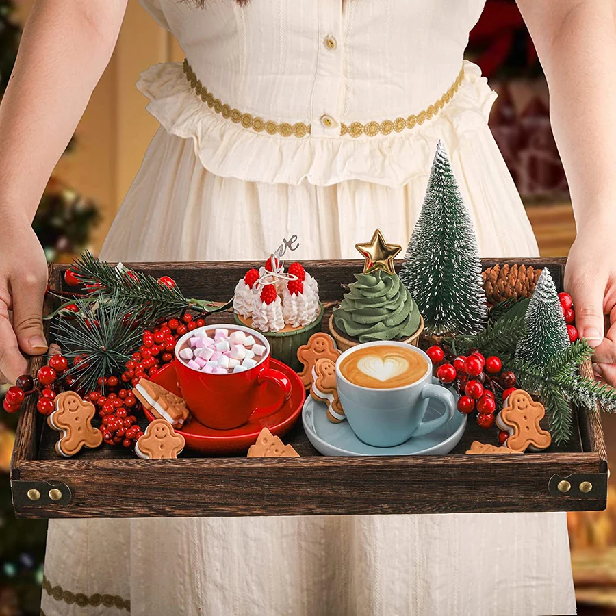 1PCS Wooden Tray Household Charcoal Tea Set Tray Oven Cooked Tea Fruit Bread Snacks Dried Fruit Tung Wood Storage Tray
