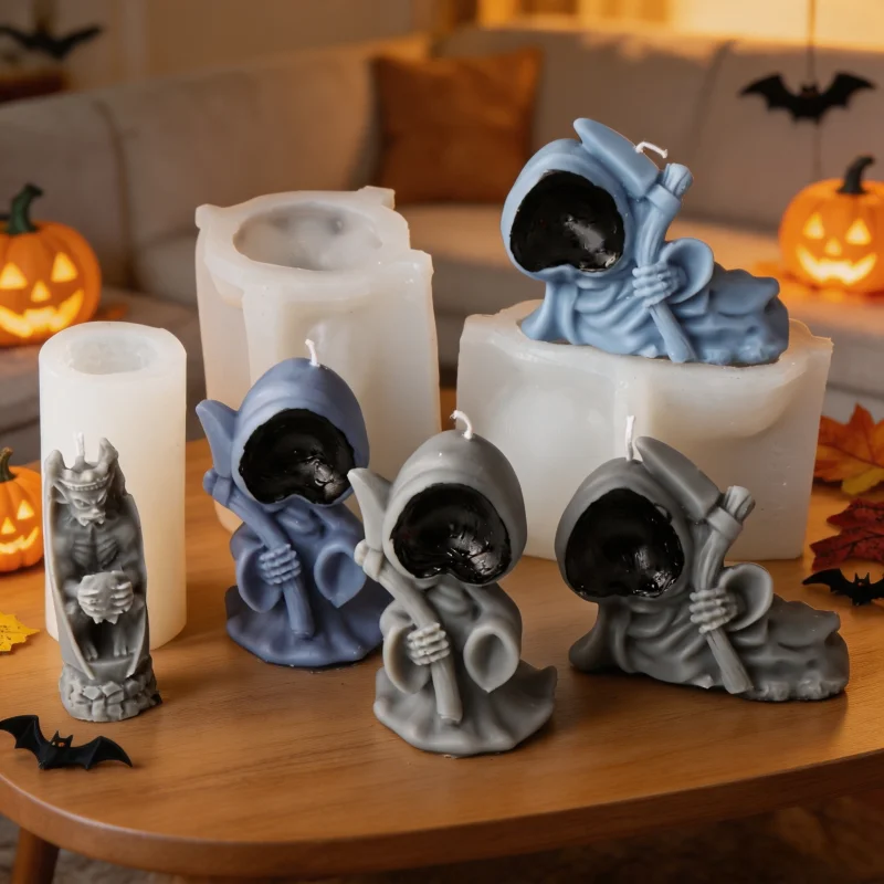 Scary Reaper Devil Bat Silicone Candle Mold DIY Death Black Clad Man Plaster Making Mold Spooky Home Decor Resin Casting Tool