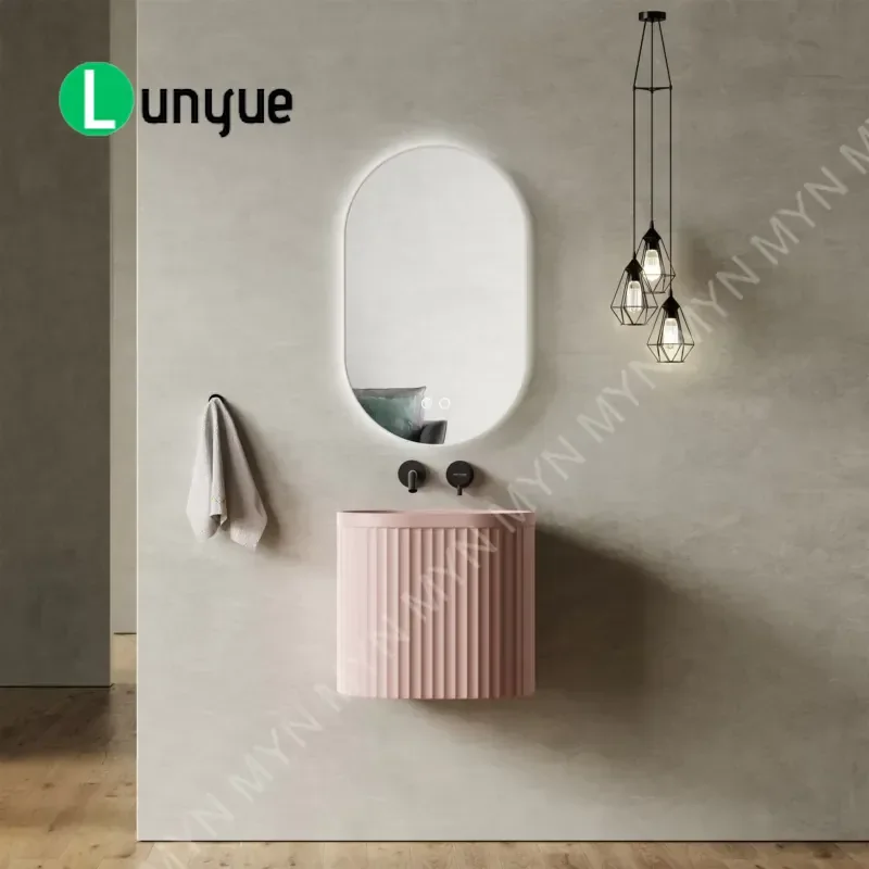 Faux Stone Groove Wall Mounted Bathroom Sink Lavabo Orange Pink Green 20 Inch Modern Vanity Basin for Home Hotel Decor Hot