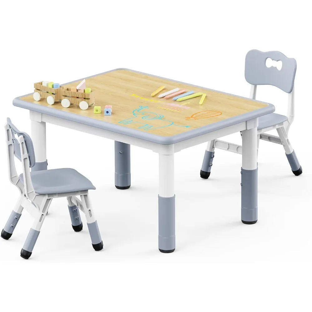 

Kids Table and 2 Chairs Set, Height Adjustable Toddler Table and Chair Set, Graffiti Desktop, Classroom/Daycare/Home, Children