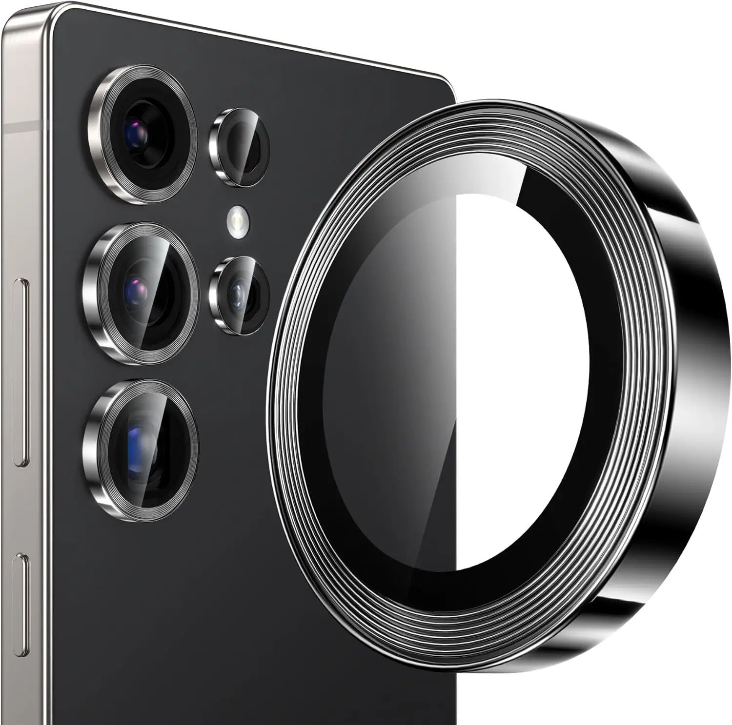 واقي عدسة كاميرا بونولا لهاتف سامسونج جالاكسي S25/S25 Ultra Plus 9H من الزجاج المقسى فائق الدقة مضاد للخدش غطاء كاميرا أسود