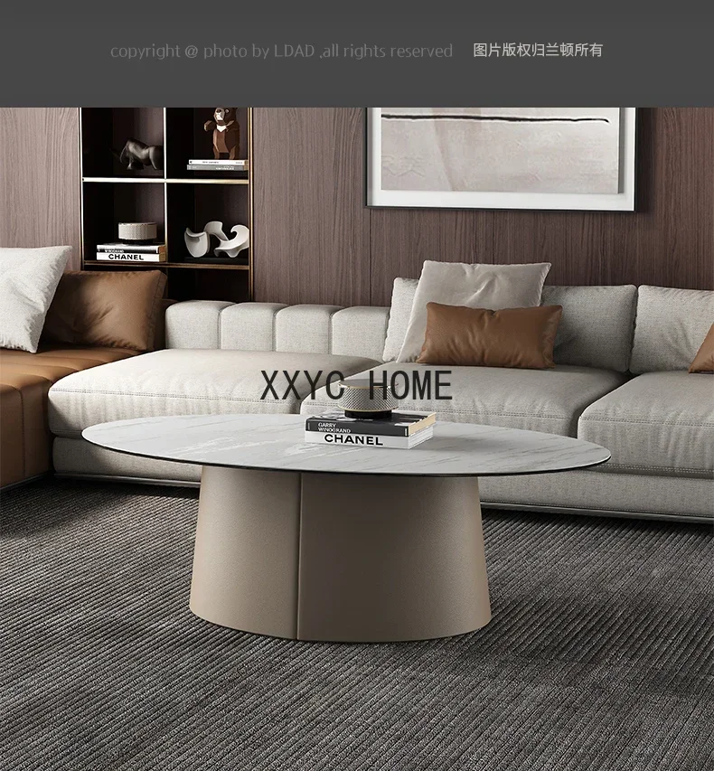Italian Stone Plate Coffee Table Designer Oval Coffee Table Light Luxury Living Room Marble Top Coffee Table